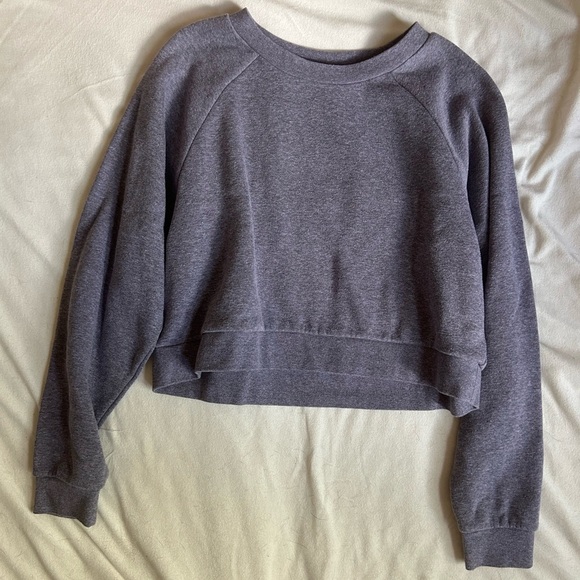 American Apparel Women's Cropped Crew Neck Sweater Grey Purple - Picture 1 of 2